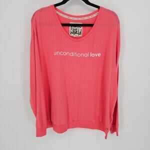 Peace Love World Unconditional Love Pink Oversized Pullover Sweater Plus 1X